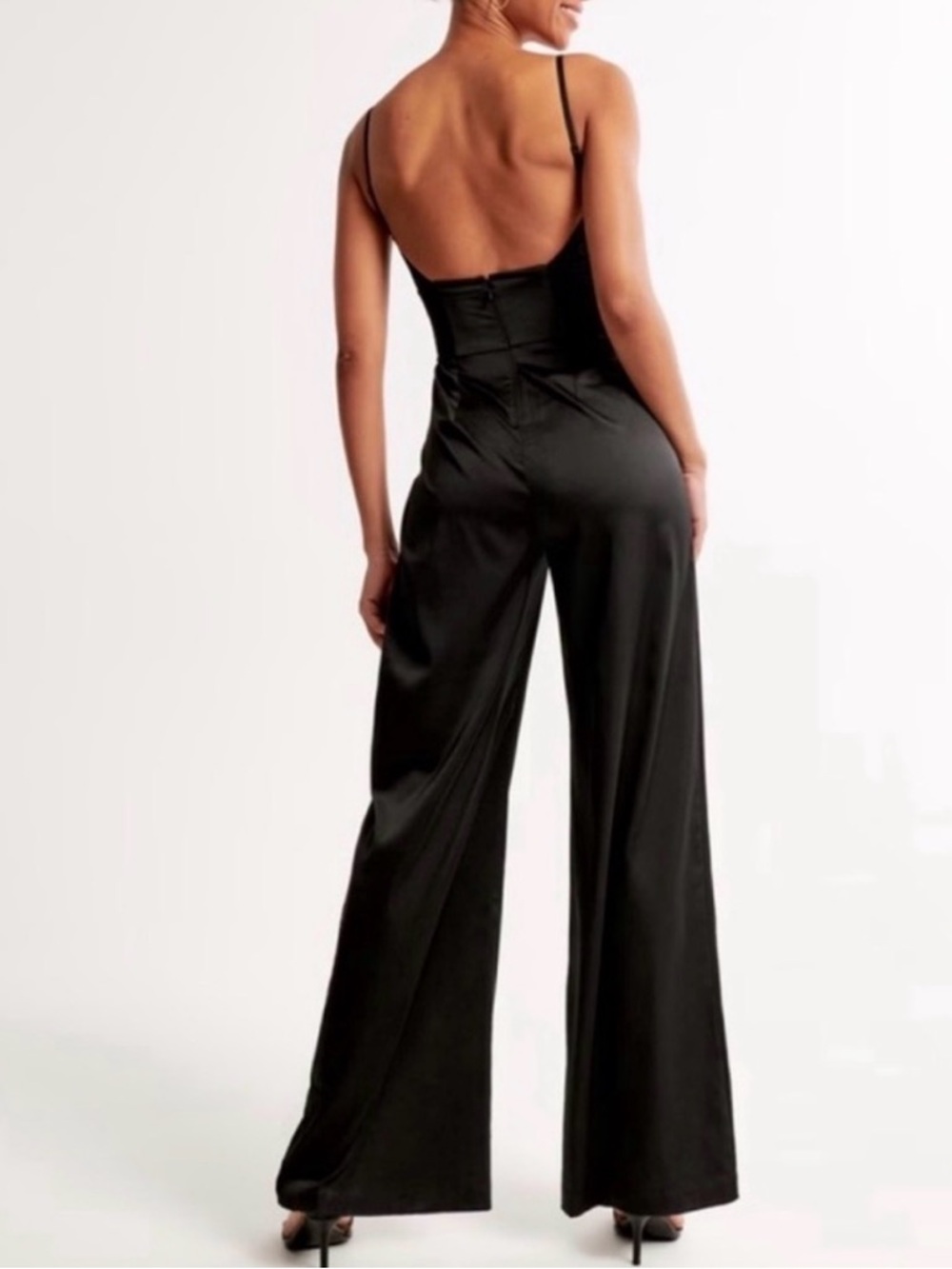 New‎ Abercrombie & Fitch Jumpsuit Plunge Satin Black Size Medium $120 Dressy